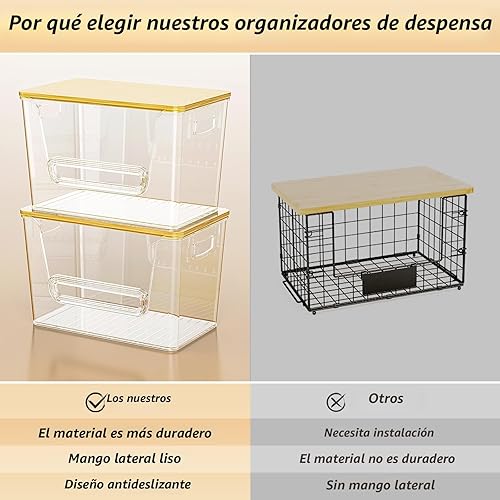 Miniatura 6 de Delamu Juego de 2 organizadores y almacenamiento de despensa, dispensador de bolsas de basura con parte superior de bambú, organizador apilable
