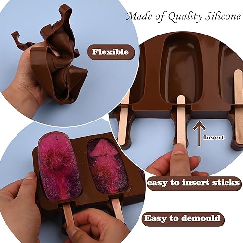 Miniatura 3 de WMKGG Juego de Moldes de Silicona para Paletas, 2 PCS Moldes para Helado con 50 Palitos de Madera para Cake Pop, Ice Pop, Cakesicles (Tamaño