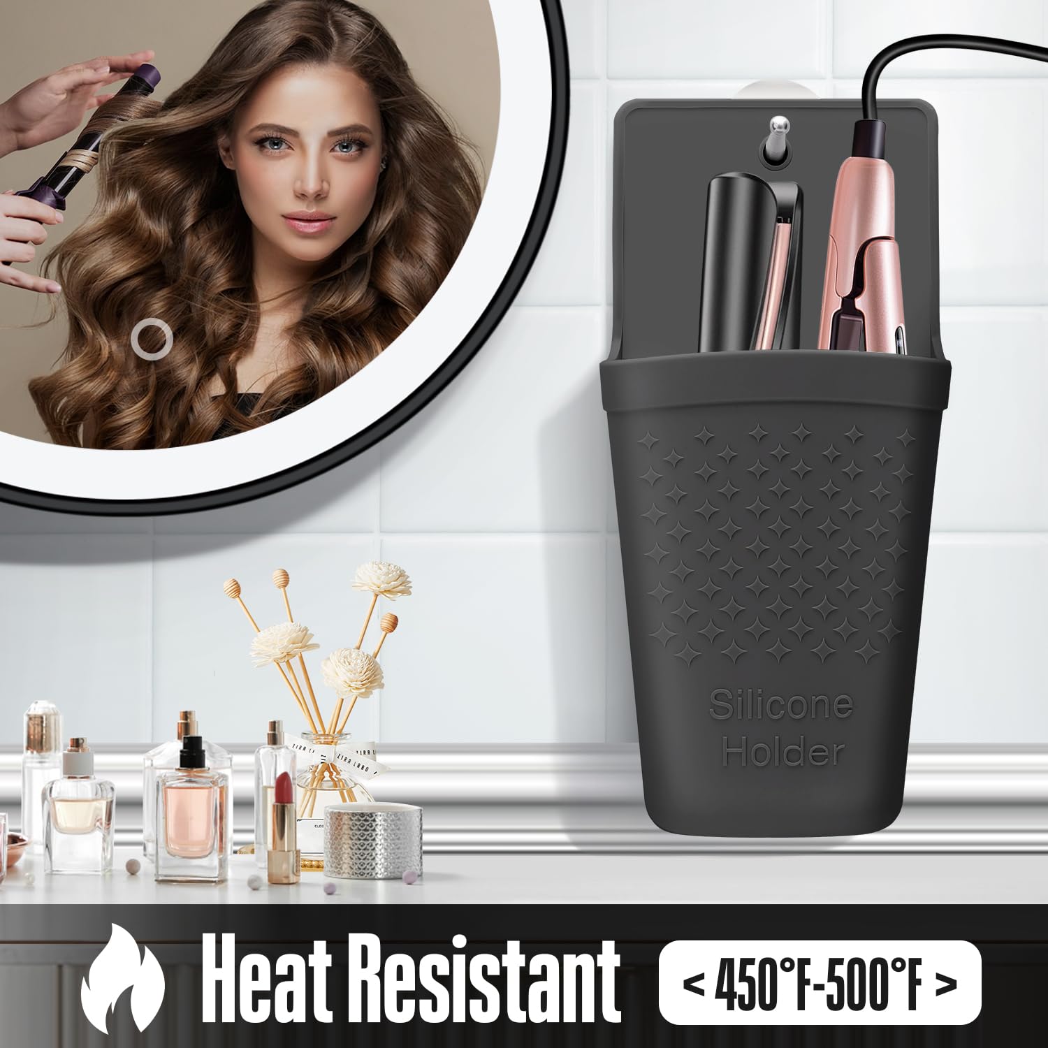 Alfombrilla y bolsa de silicona resistente al calor, alfombrilla alisadora de pelo portátil de viaje y soporte para herramientas de peinado, 1 paquete (negro)