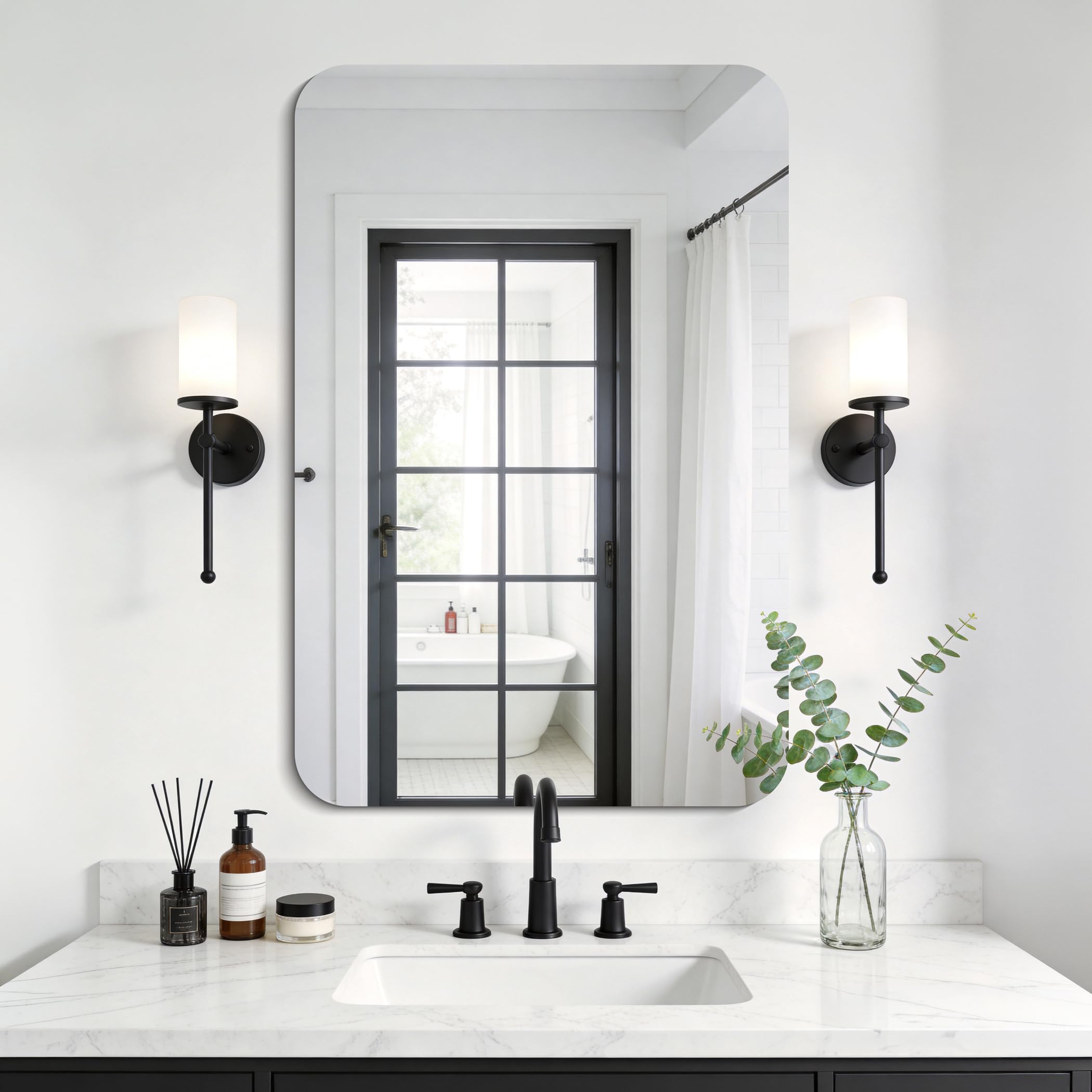 KOCUUY Miroir de Salle de Bain rectangulaire sans Cadre, Miroir Mural de 60x90 cm, Miroir en Verre incassable, réflexion HD, Coins arrondis, adapté à la Salle de Bain, la Chambre à Coucher
