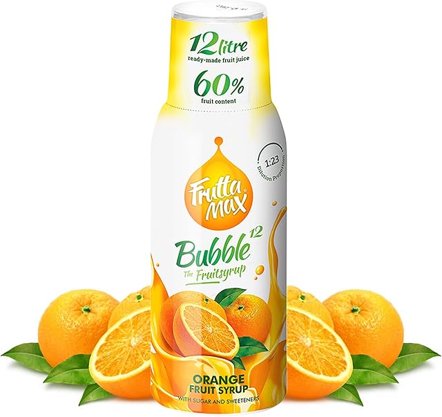 FruttaMax - Koncentrat Syropu Owocowego | Mniej cukru | z 50% zawartością owoców | Nadaje się do automatu sodowego 500 ml (Pomarańczowy)