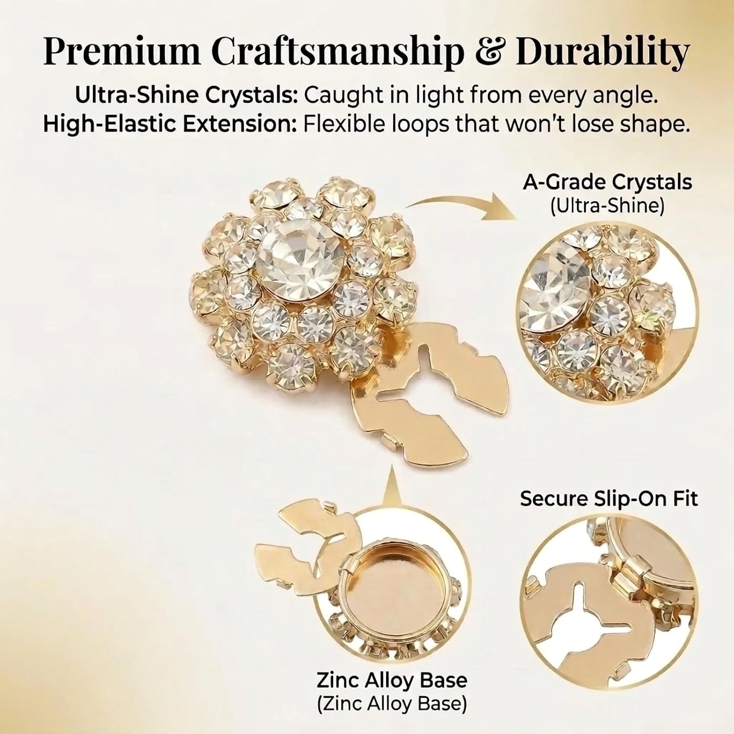 6 Pcs Pearl Rhinestone Button Covers with 20Pcs Shirt Collar Extenders, Rhinestone Crystal Detachable Cover Clip-On, Decorative Jewelry Buttons for Blouses, Dresses& Suits
