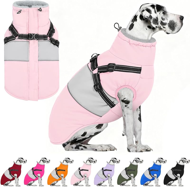 Casaco impermeável de inverno para cães com peitoral integrado AOFITEE, modelo 1207-AF-768MF-Pink-3XL