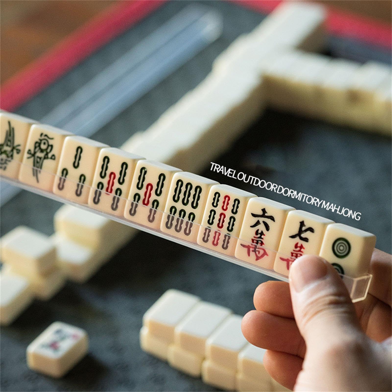 Générique Ensemble de Jeu de Mahjong Chinois Traditionnel Ensemble de Mahjong de Voyage avec étui de Transport pour Les Voyages à la Maison et Les fêtes d'anniversaire
