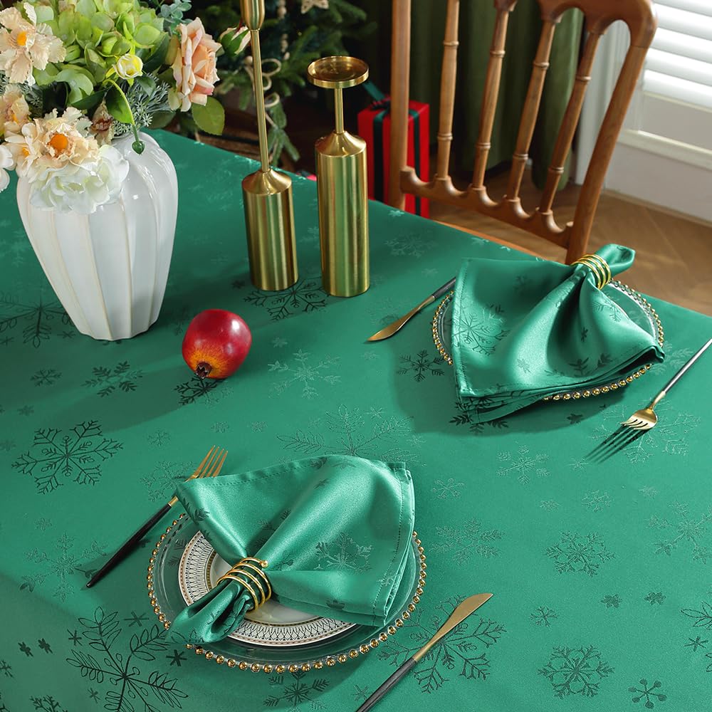 MATIRUG Christmas Table Cloth for Rectangle Tables 52x70 Inch,Spillproof Wrinkle Free Green Snowflake Jacquard Fabric Tablecloth for Xmas Winter Holiday New Year - Image 3