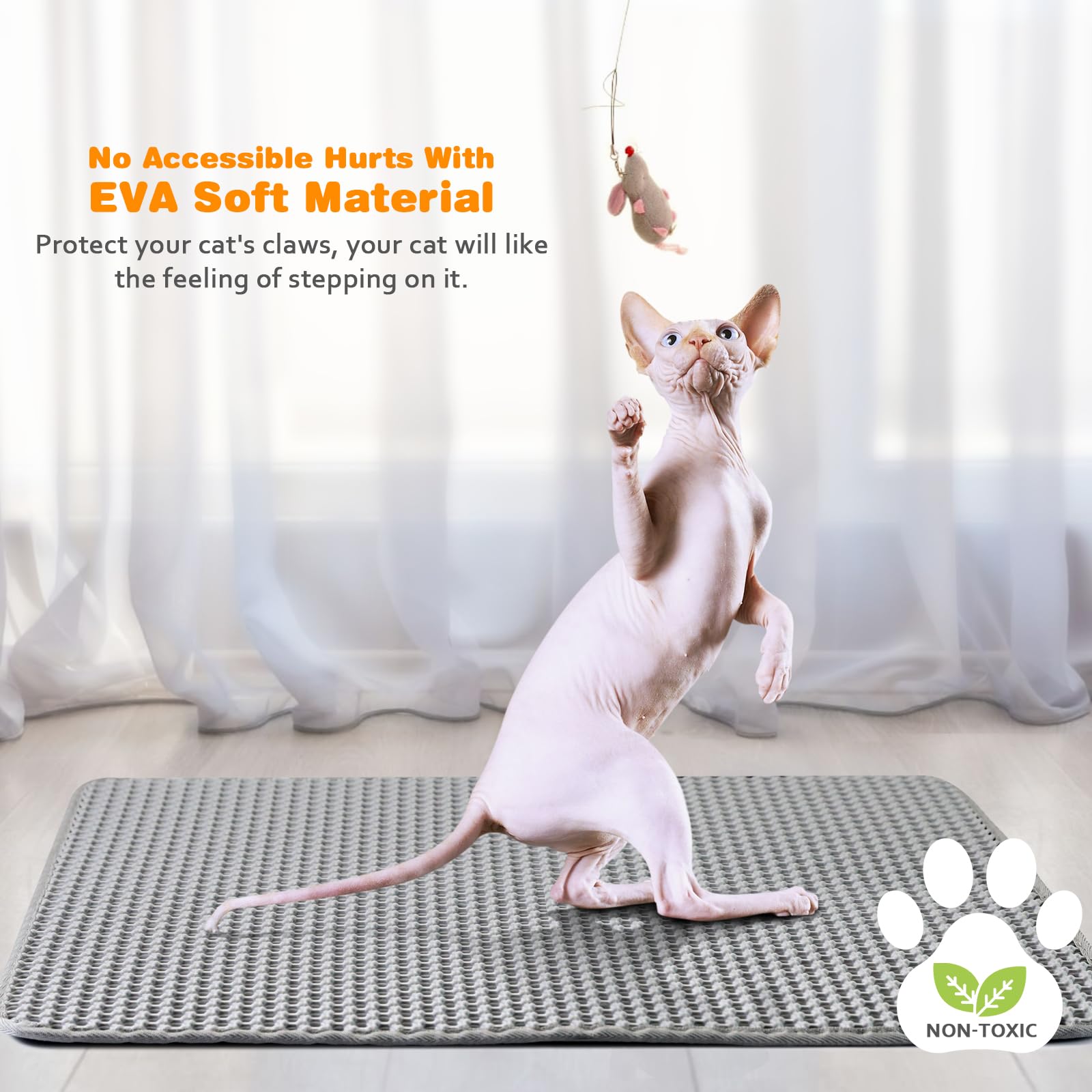 Waterproof Cat Litter Mat, Double Layer EVA, Odor-Free Large Grid, Urine Proof, Easy Cleanup (Gray, 16 x 20) - image 6