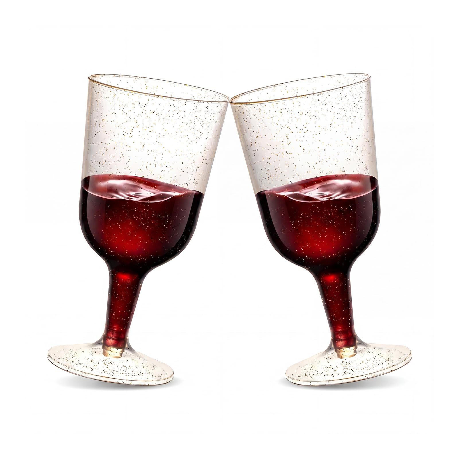 TENYASEN Plastic Wine Glasses, Disposable, 6 oz, Gold Glitter, 30 Pack
