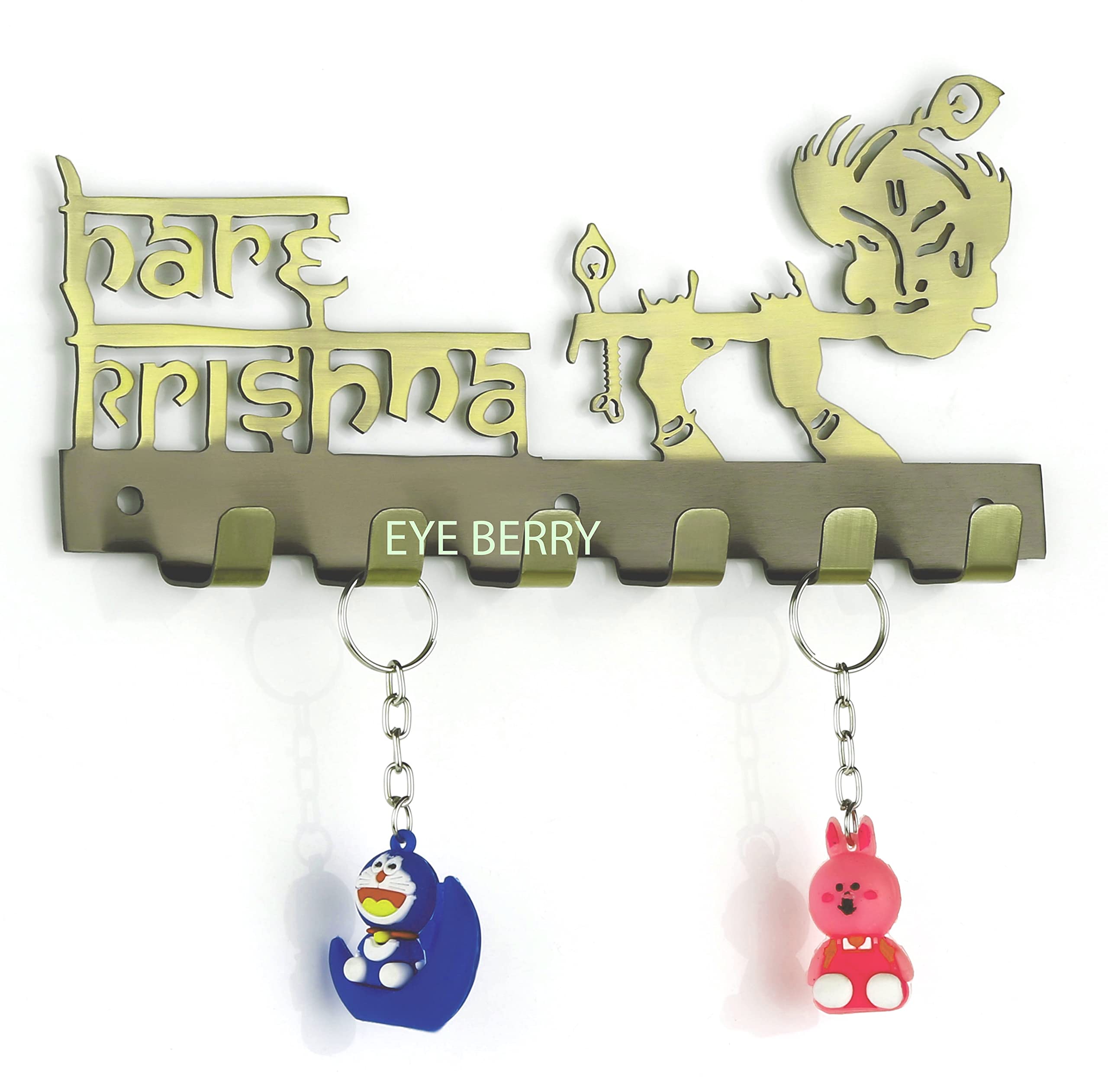 Brass Wall Key Holder Stainless Steel 9" inch Key Holder Wall Hanging Stand Home Decor Key stend (Krishna Steel b.a.)