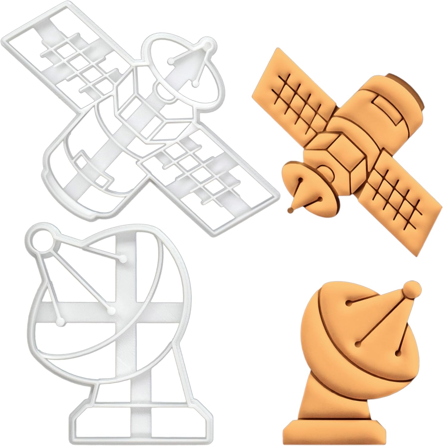 BAKERLOGY Set of 2 Satellite and Ground Station Cookie Cutters - Detailed Biscuit Cutter Design for Baking and Crafts, ideal on fondant, dough, clay