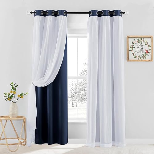 Miniatura 22 de PONY DANCE Cortinas Opacas Transparentes - Cortinas de Doble Capa con Aislamiento Térmico para Dormitorio Comedor, Cortinas para Sala, 52 pulgadas