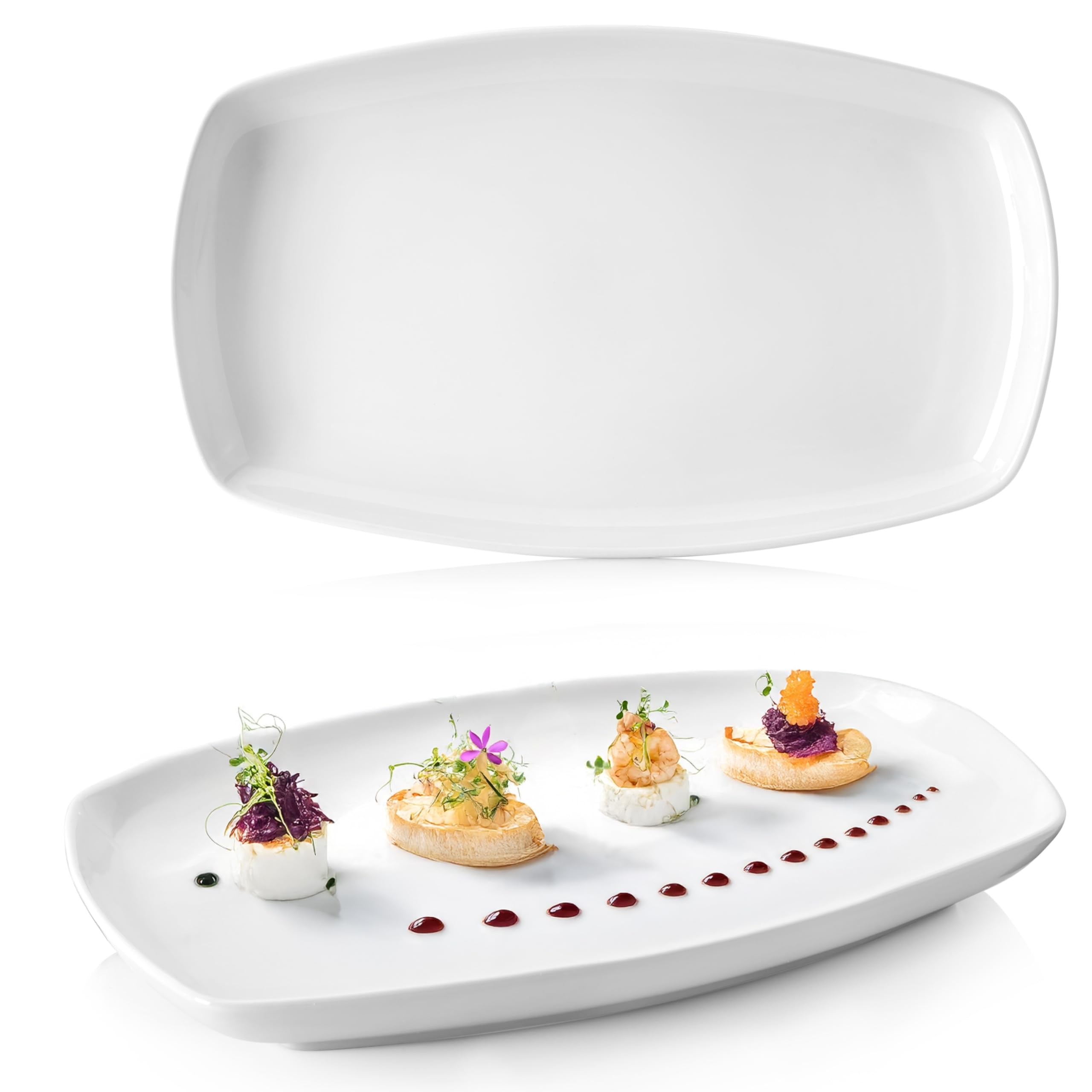 Sänger | Bilgola Servierplatten 2er Set – Porzellan Servierteller Weiß | rechteckige Teller mit abgerundeten Ecken 19 x 29,5 cm für Fleisch, Fisch & Snacks | Spülmaschinenfest | PREMIUM COLLECTION