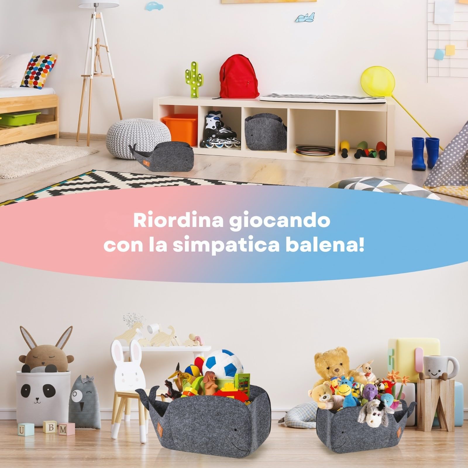 Contenitore Porta Giochi Bambini 30 L Feltro Compatibile Scaffali Kallax Organizer Pieghevole