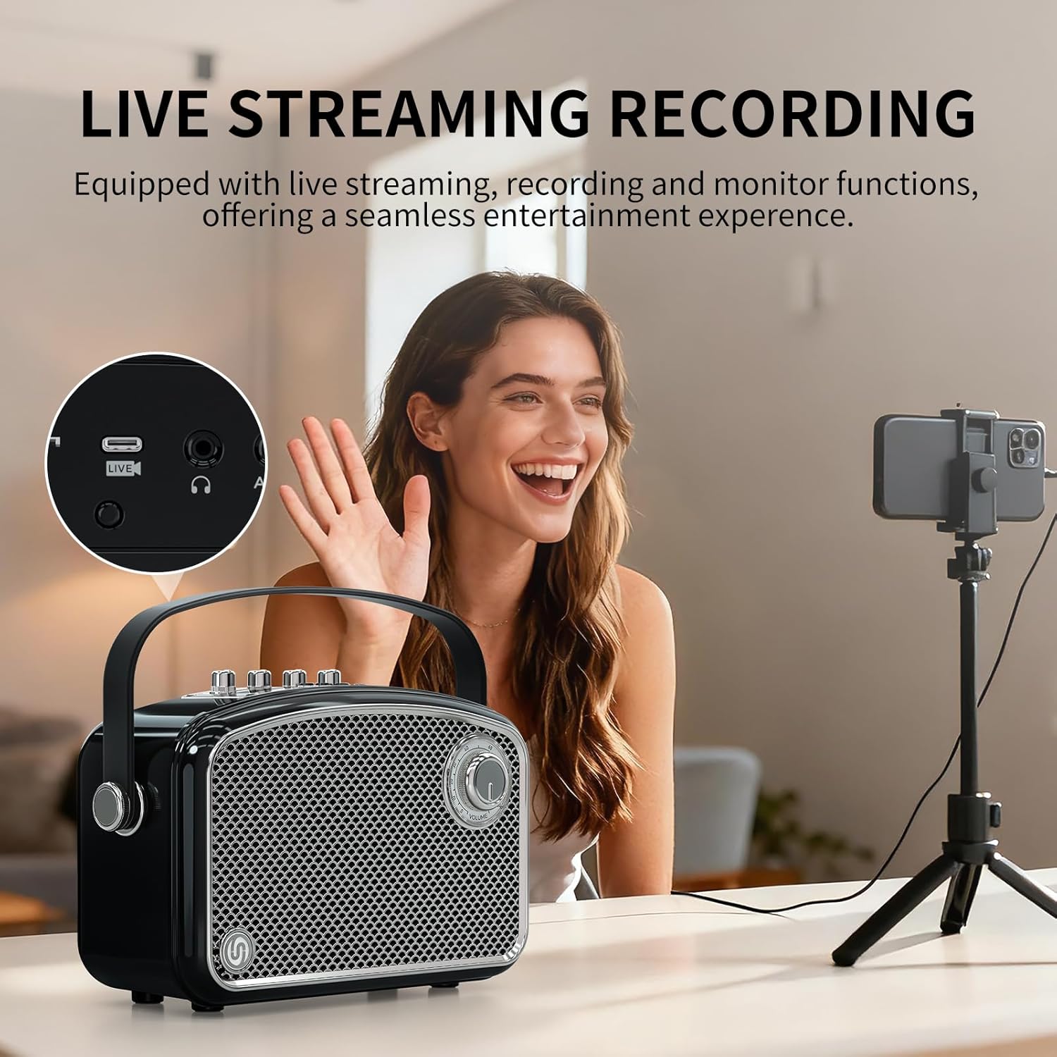 Bluetooth Speaker 120W Peak Powerful HiFi Loud Sound with Deep Bass, Dual DSP Chips, Bass/Treble controls, Vintage Decor Portable Wireless Boombox Speakers Ideal Gift for Party Camping Backyard - Image 8