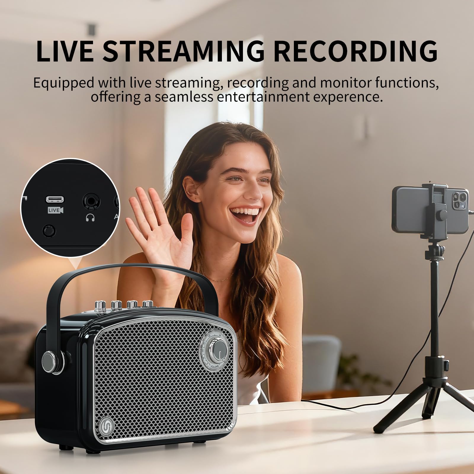 SUPNIU Altavoz Bluetooth 120W Máx con Sonido HiFi Potente y Graves Profundos, Doble Chip DSP, Control de Graves/Agudos, Bocina Portátil Inalámbrica con Diseño Retro, Regalo Ideal para Fiestas Camping