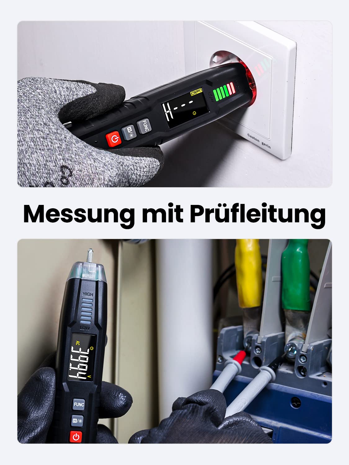 Smart Multmeter digital/Spannungsprüfer berührungslos zweipolig, Batterietester Durchgangsprüfer Phasenprüfer Stromprüfer Voltmeter Amperemeter Drehfeldmessgerät für KFZ Haushalt Auto, KAIWEETS ST100