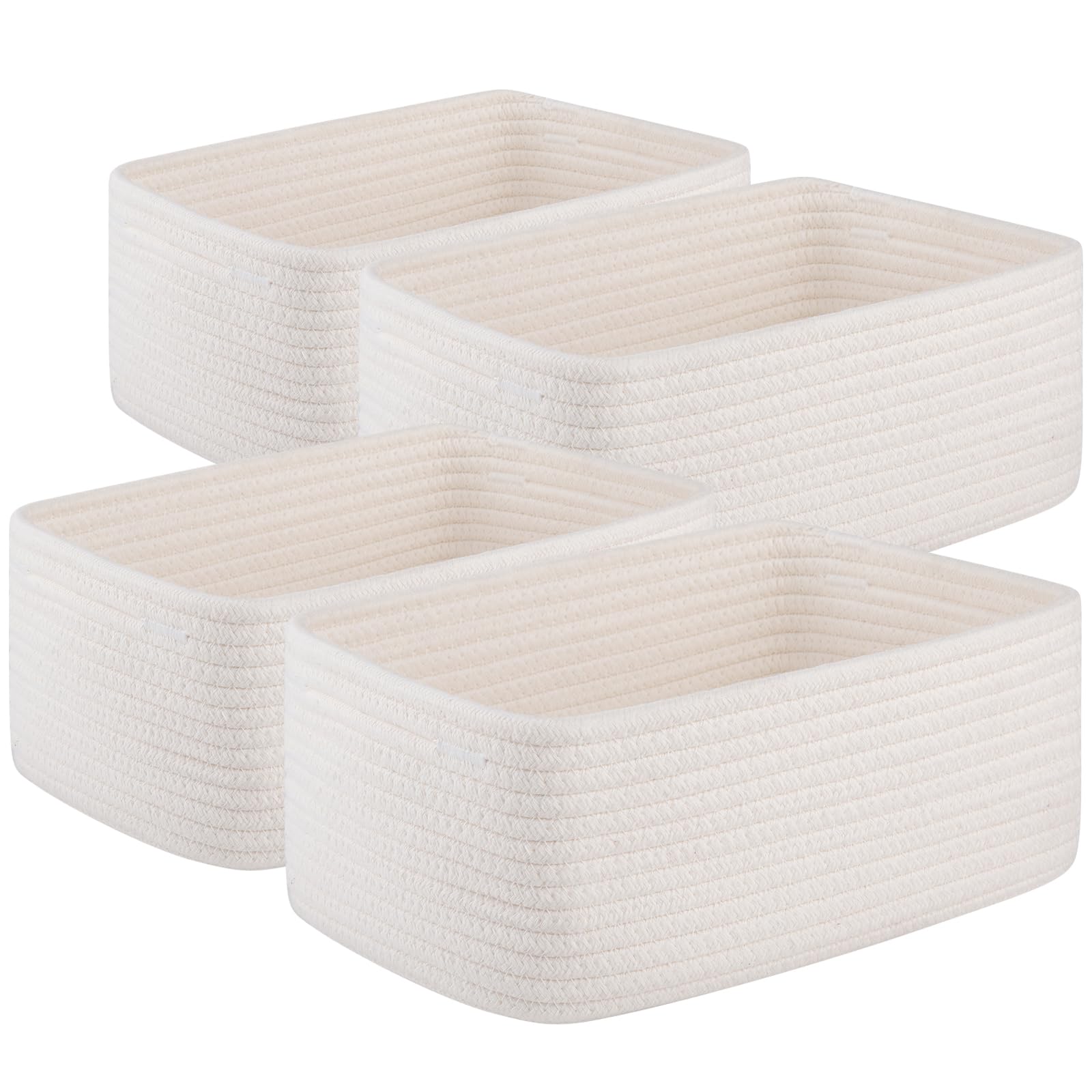 OIASKET 4 Pack Small Storage Shelf Baskets for Organizing, Mini Woven Rope Storage Bins for Towels, Cute Decorative Closet Organizer，Baby Nursery,