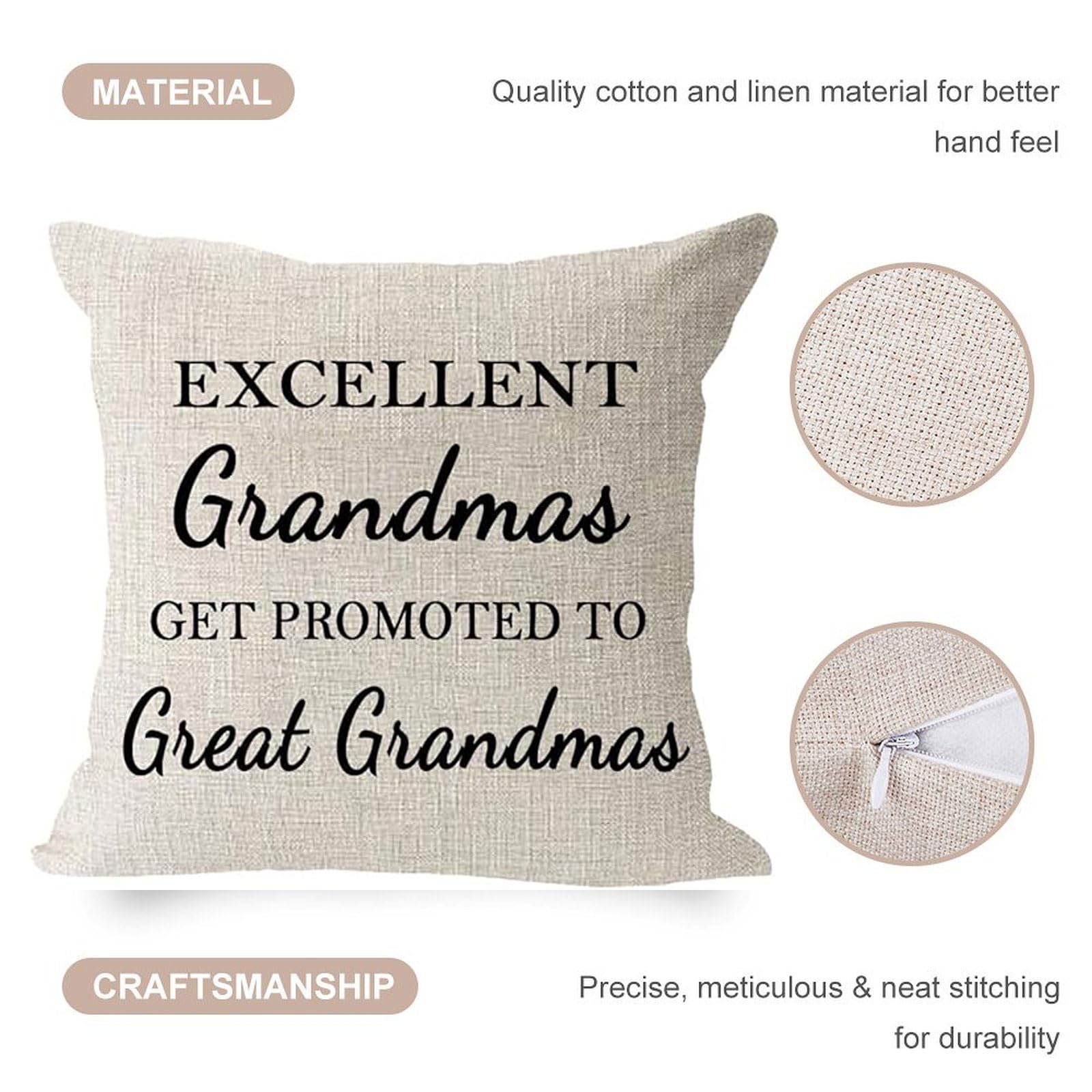 Andreannie Mother's Day Best Grandma Gifts Excellent Grandmas Get Promoted to Great Grandmas Cotton Linen Throw Pillow Case Cushion Cover Home Office Decorative Square 18 X 18 Inches
