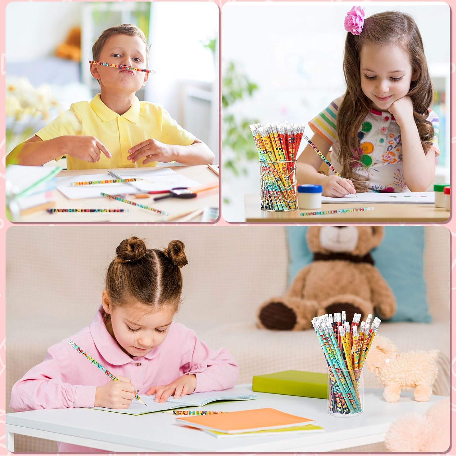 Kosiz 400 Pcs Happy Birthday Pencils for Students Colorful Printed Birthday Pencils Bulk with Top Erasers Wood Writing Instruments for Teachers Classroom Reward Party Kids Gifts Supplies