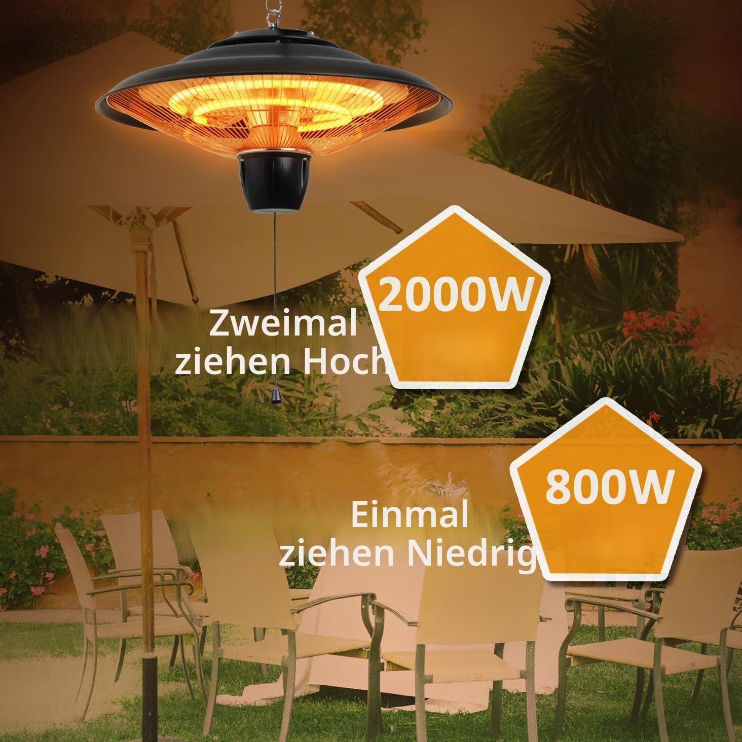 DONYER POWER Outdoor Heizungen für Garten Terrasse Heizungen Halogenheizung 800W & 2000W Elektrische Heizung für Gewächshaus Zelt