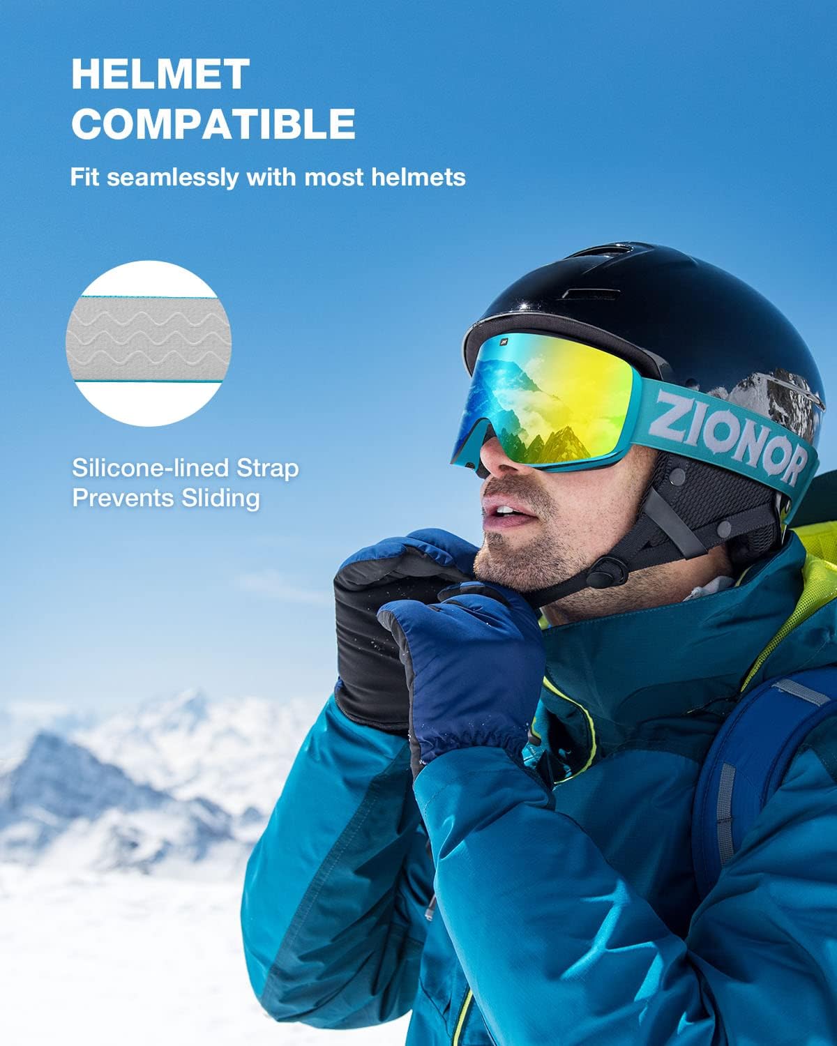 ZIONOR X11 Ski Snowboard Snow Goggles with Magnetic Interchangeable Cylindrical Lens Anti-fog UV Protection for Men Women Adult （VLT 7% Gold Lens）