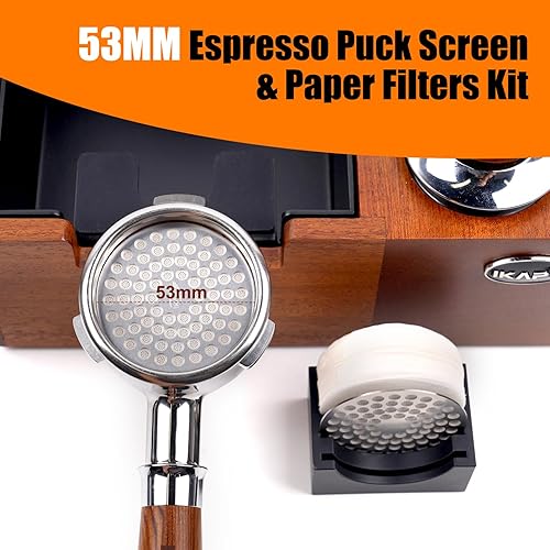 Miniatura 3 de IKAPE Accesorios para café expreso, pantalla de disco de 2.087 in, juego de 4 piezas con 2 pantallas de disco ultrafinas, 200 filtros de papel y un
