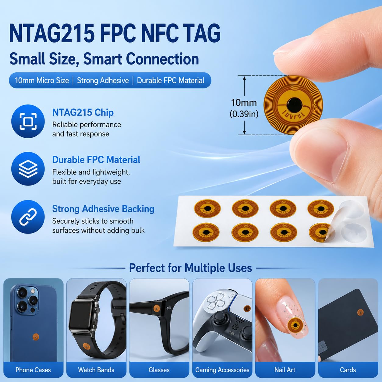 50 etichette NFC NTAG215 FPC, etichette adesive RFID programmabili da 10 mm, etichette elettroniche intelligenti flessibili, etichette elettroniche NFC impermeabili, programmabili, etichette NFC per