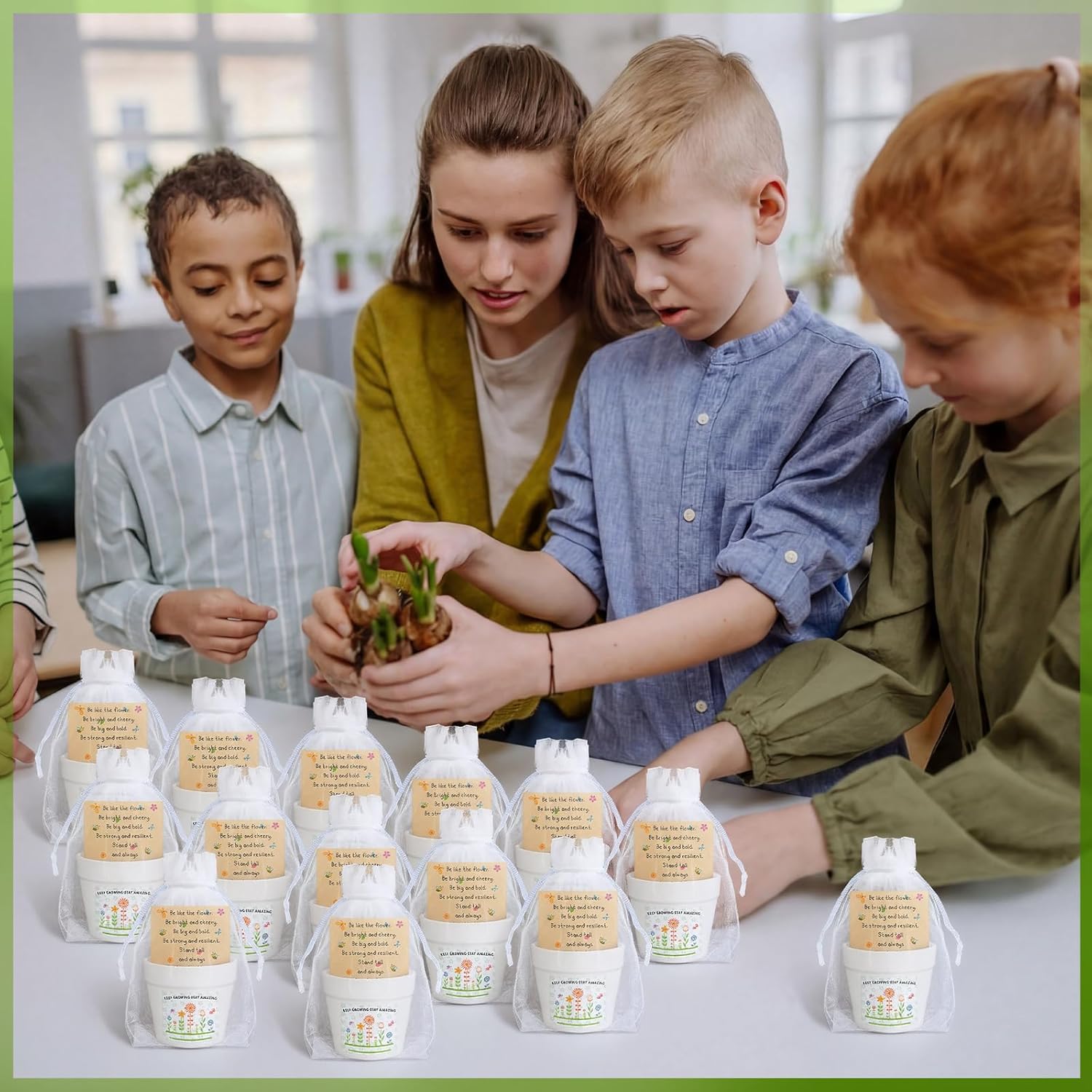 Ctosree 24 Sets End of Year Students Gift from Teacher Include Self Adhesive Seed Packets White Flower Pot Thank You Tags Organza Gift Bags for Teacher to Student Class Rewards Holiday Presents Gifts