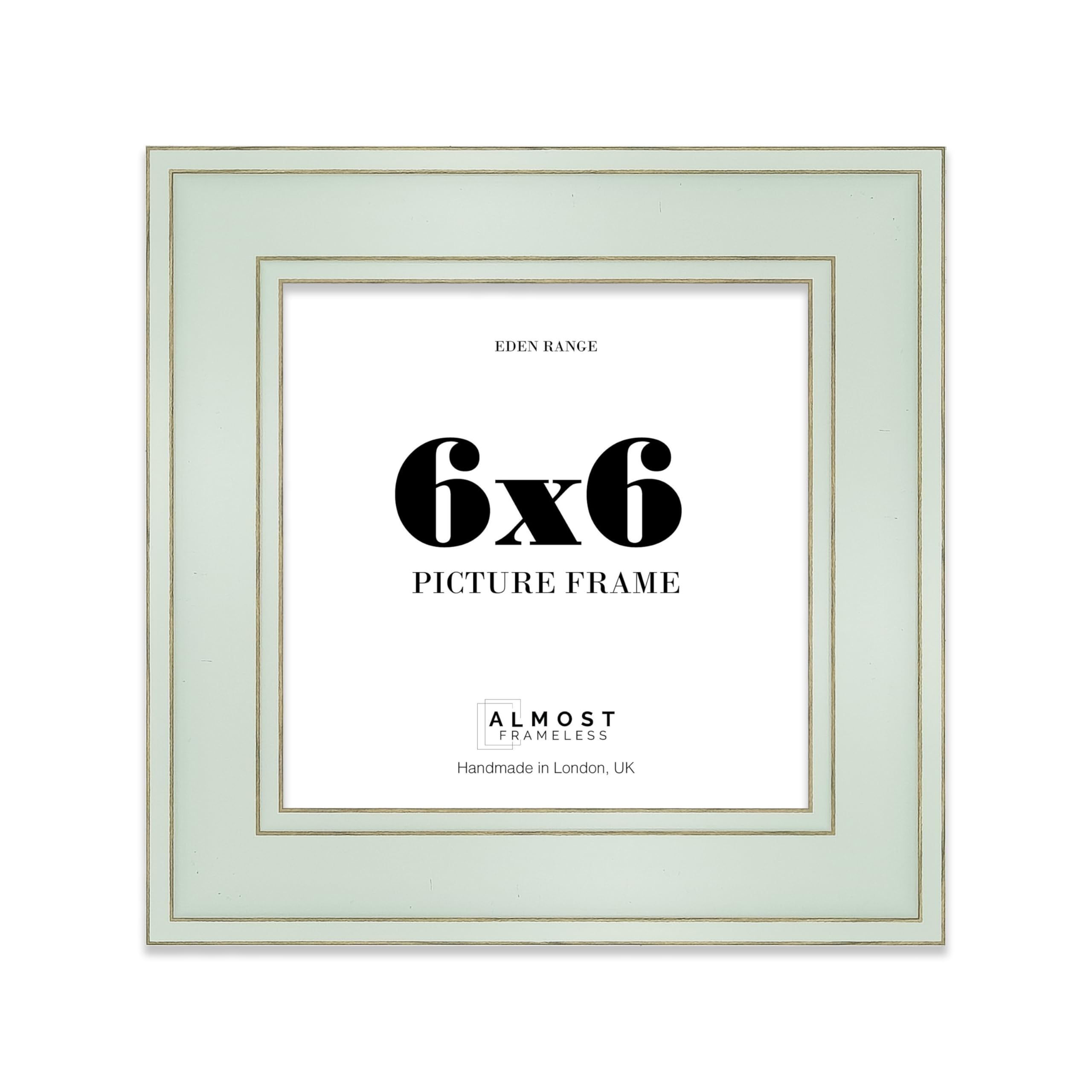 6x6 Sage Green Picture Frame - Shabby Chic Photo Frame with Distressed Finish, Gold Trim, Wall Hooks and Kickstand, 37mm Edge - 1 Pack