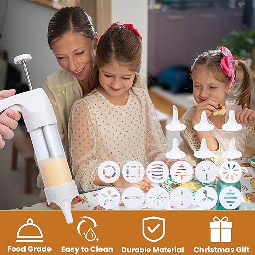 Miniatura 4 de Pistola de prensa de galletas blanca - Kit de prensa de galletas Spritz con 12 discos y 6 puntas de tubería  Perfecto para Acción de Gracias,