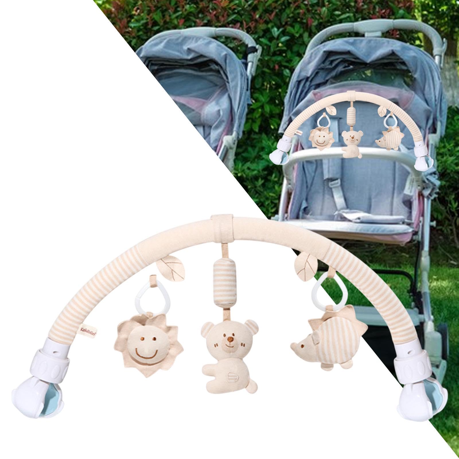 Mobile pour Poussette avec Hochet, Jouets Suspendus, Arche Sensorielle et D'activités En PP et Coton pour Lit, ours