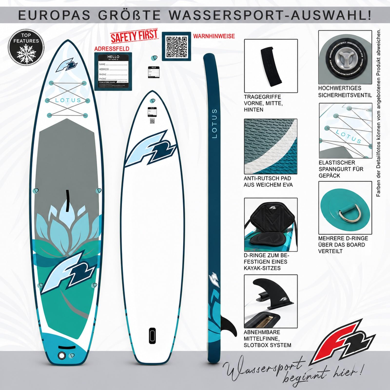 F2 SUP Stand Up Paddle Board Lotus Damen - Größe/Farbe/Zubehör wählbar