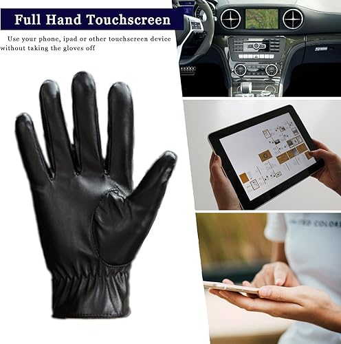 Miniatura 4 de Long Keeper Invierno PU cuero pantalla táctil guantes clásicos hombres negro cálido conducción ciclismo motocicleta mensajes de texto guantes, Negro