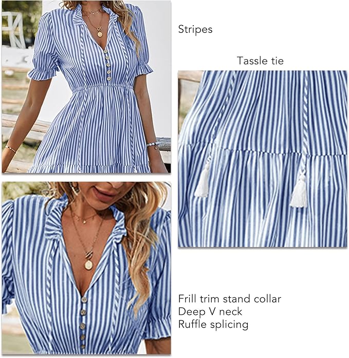 V-hals Jurk Placitiume Strandjurk Dames – V-hals, Korte Mouwen En Geknoopt Ontwerp Voor De Zomer Knoopsluiting Cover-up Jurk