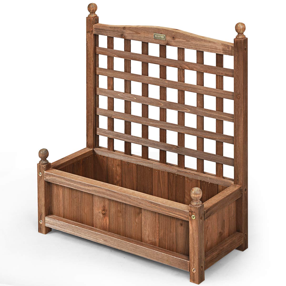 GOPLUS Jardinera de Madera con Enrejado, Huerto Urbano para Plantas Trepadoras, Flores, Verduras, Cultivos, Cama Elevada, Maceta, Macetero para Jardín Terraza Patio, 64,5 x 28 x 75cm