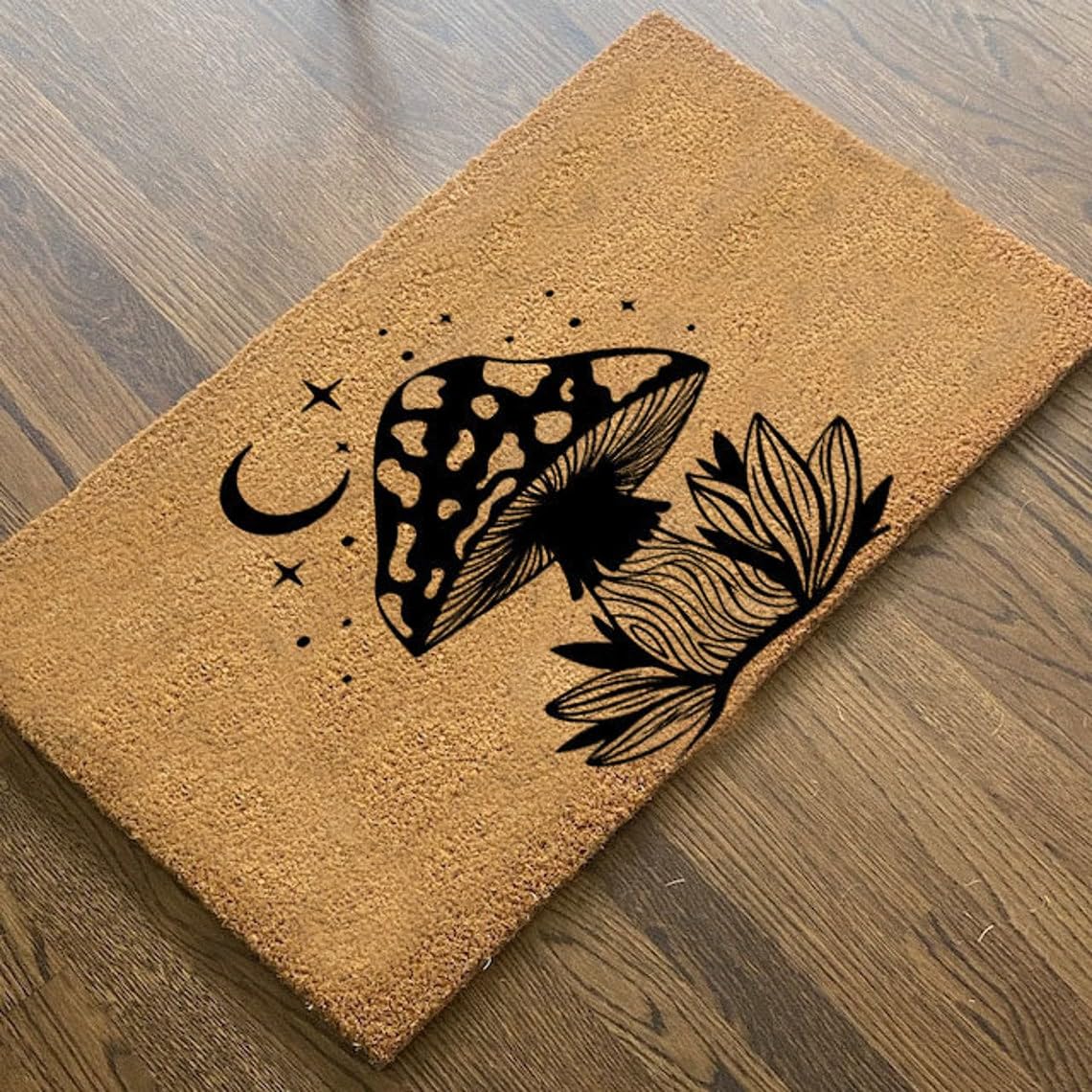 Ecosides Celestial Mushroom Doormat, Stars Moon Mushroom Welcome Mat, Housewarming Gift, Newlywed Gift, Wedding Gift, New Home Gift