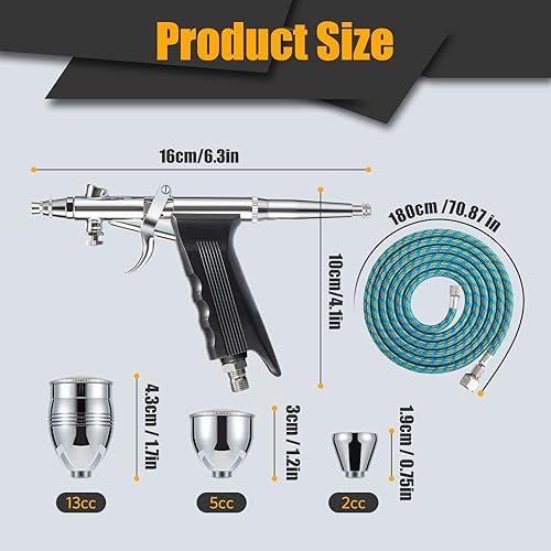 Miniatura 4 de Kit de aerógrafo, juego de pintura de pincel de aire, pistola de aerógrafo de doble acción con agujas de 0.012 in/0.020 in/0.031 in, taza de pintura