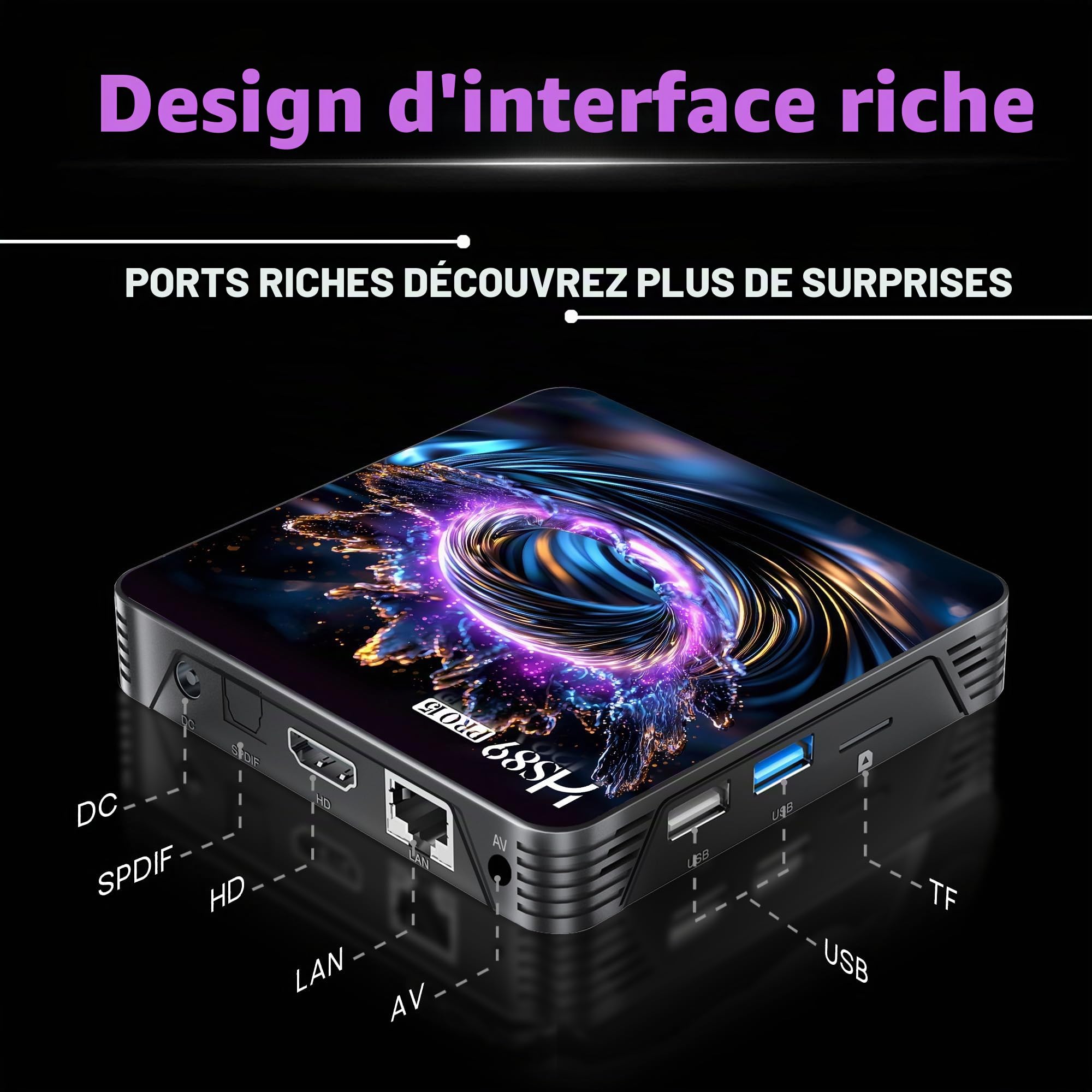 Android 14.0 TV Box, 4 Go RAM 32 Go ROM, RK3539 Quad-Core, WiFi 6, 4K HD | USB 2.0/3.0, Bluetooth 5.4, micro SD 64 Go, télécommande vocale, Ethernet 10/100 M Boitier Android Box