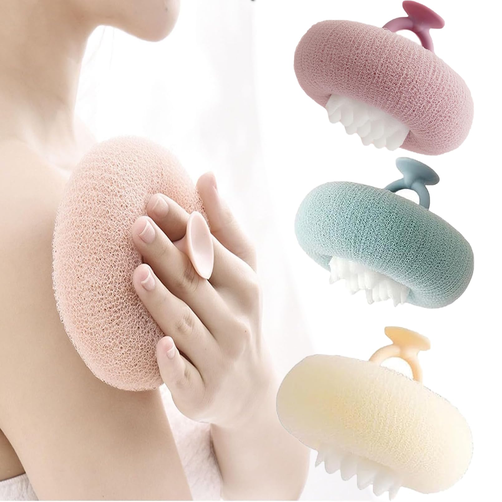 Super Soft Sunflower Suction Cup Bath Ball, Upgrade 2-in-1 Sunflower Bath Ball, Exfoliating Bath Sponge Cleaning Brush with Suction Cup, Shower Sponges for Women Men (3 packs of any color)