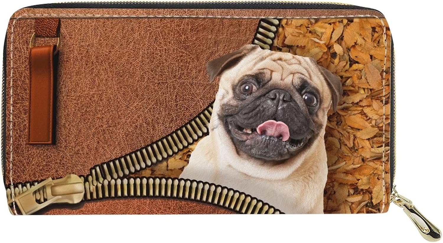 Dolyues Cute 3D Animal Pug Dog/Puppy Print Ladies Purse,Long Pu Leather Zippered Wallet with Multiple Slot and Coin Pocket - Image 3