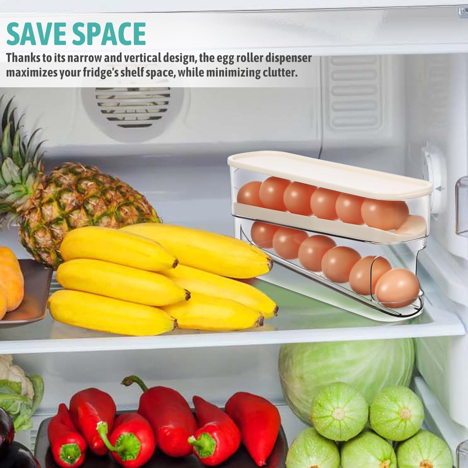 Automatic Dispenser Roller Fridge Double Deck Container Organizer Stackable Fridge Holder Storage Tray Space Saving Kitchen Rack