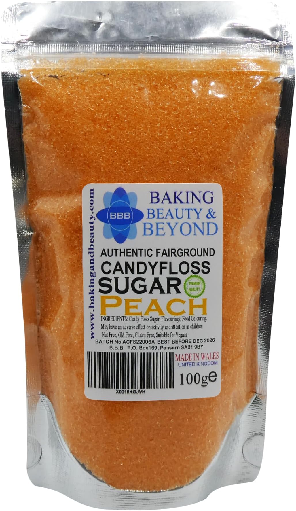 Baking Beauty and Beyond Premium Candy Floss Sugar 100g - Peach Flavour
