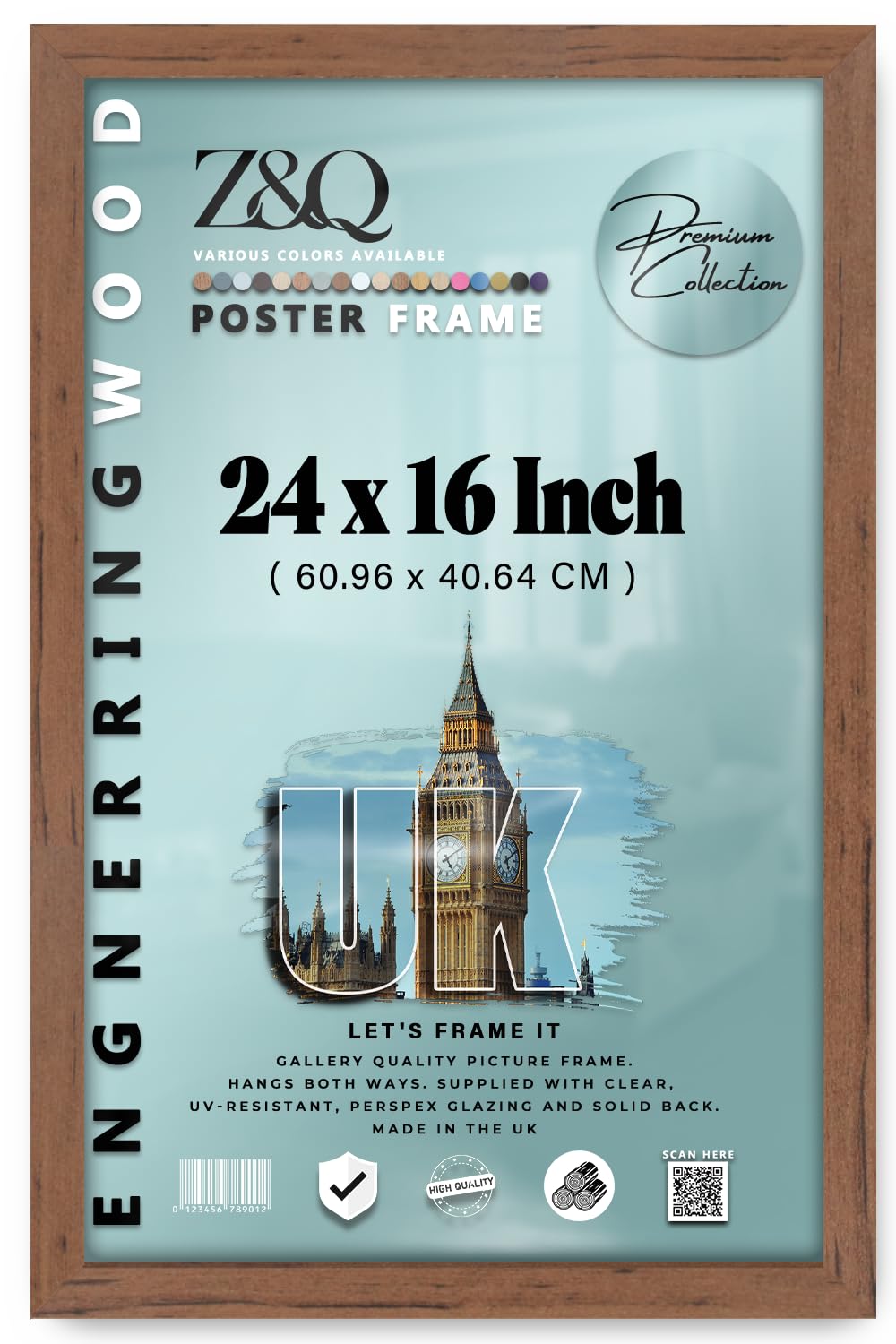 Z&Q - Flat Versatile MDF Wood Finish24 x 16 Inch Poster Frame | for Art Gallery (60.96 x 40.64 CM) Wall Décor & Room Display [ Walnut ] — image 1