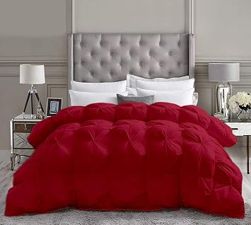 All-Season Luxury Pintuck Style Organic Cotton Alaskan King Size 136 x 120 Inches 3 Piece Pinch Pleat Comforter with 4 Corner Tabs 500 GSM Machine Washable Burgundy Solid