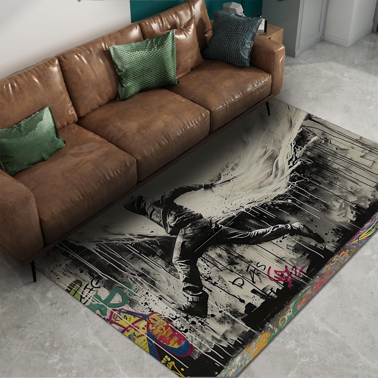 Tapis de chambre garçon style graffiti urbain pour descente de lit cosy