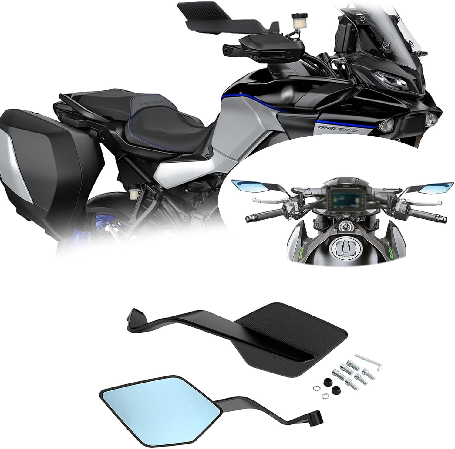 For TRACER 9 GT TRACER 900 GT TRACER 7 GT 7GT TRACER 700 GT 2025 Motorcycle Invisible Winglet Mirror Kit Adjustable Rearview Mirror Wind Wing Reflector 2019-2025 Motorcycle Accessories (Blue lens)