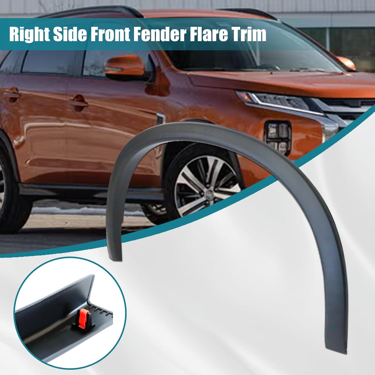 GXARTS Black Right Side Front Fender Flare Trim 5220BA34 Compatible with Mitsubishi Outlander Sport 2020-2023