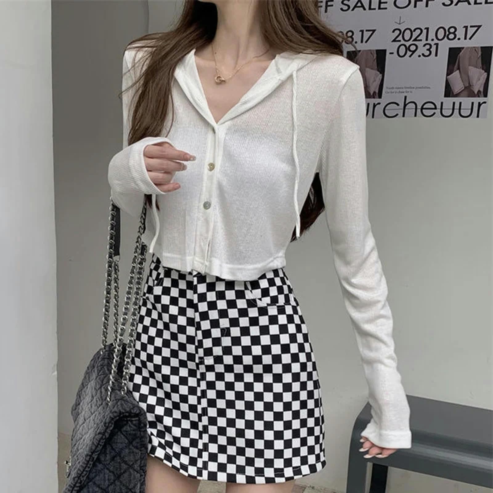 Top Mujer Sudaderas De Punto con Capucha De Punto De Verano Sudaderas Callejeras Femeninas con Una Sola De Blusas De Punto De Manga Femenina-Blanco-s