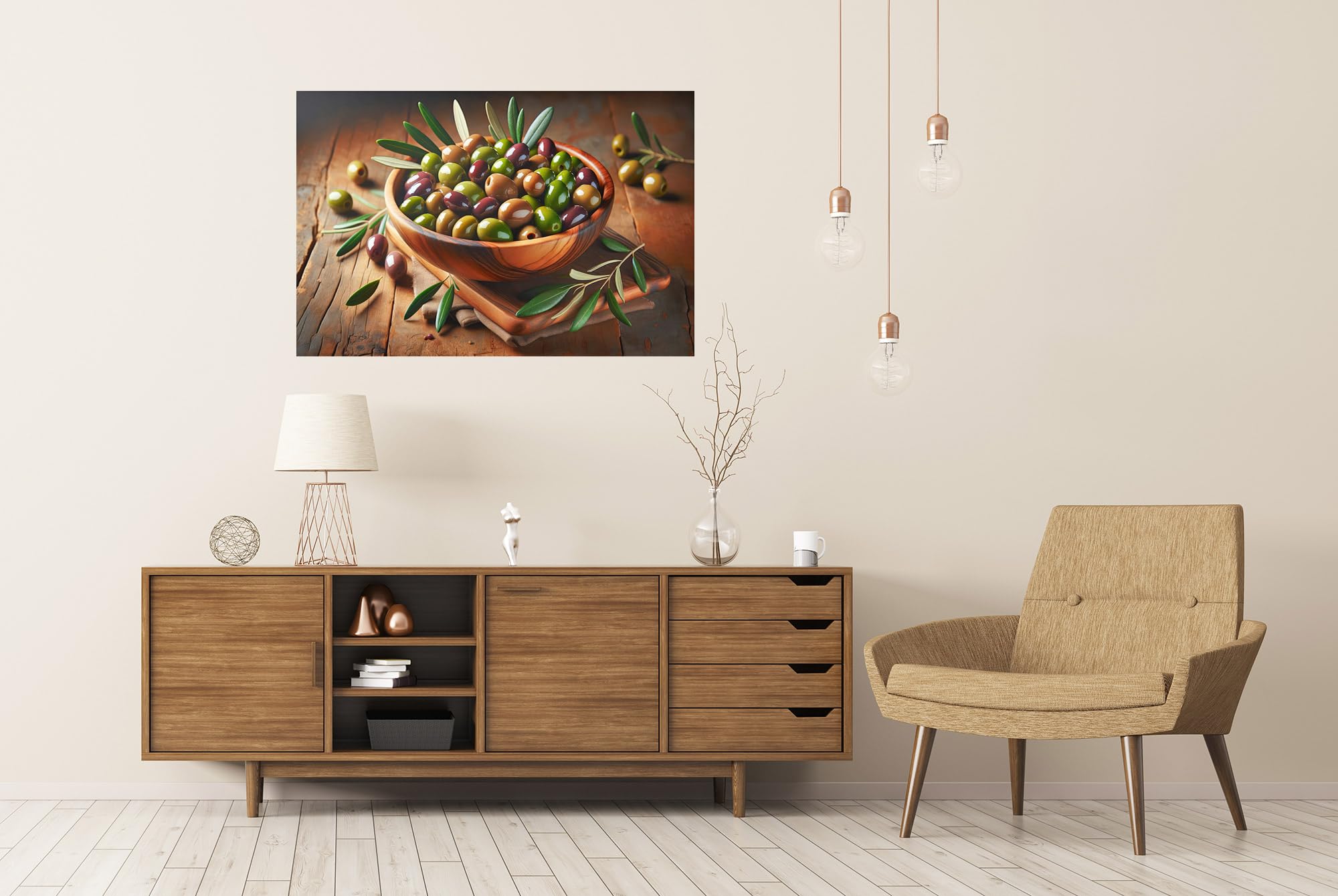 islandburner Prime XXL - Póster de aceitunas y hojas: presentación armoniosa en cuenco de madera de alta calidad