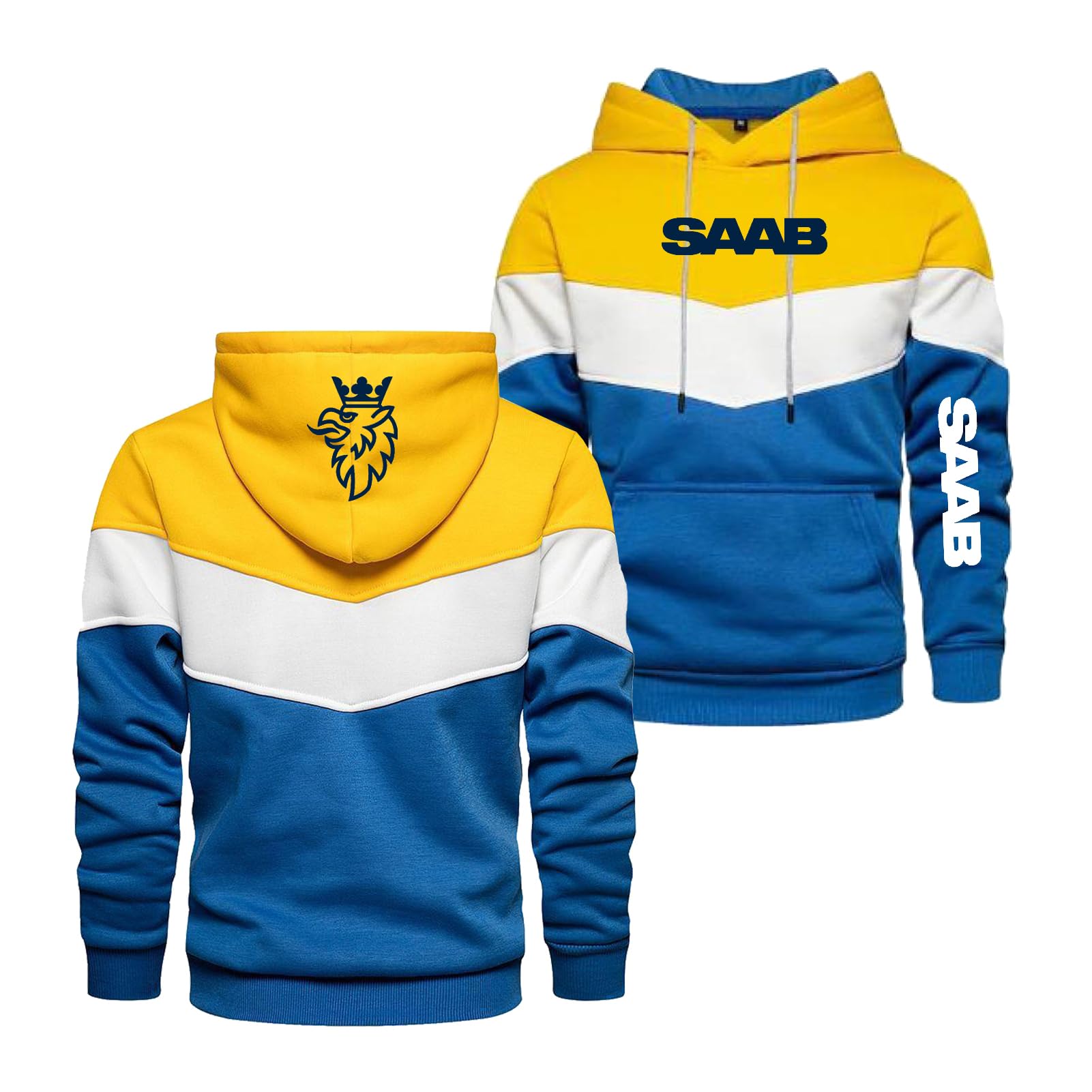 QYASTUDIO Mens Graphic Hoodie for SAAB Hooded Jackets Jumpers Sweatshirt Long Sleeve Tops Hoody Contrast Color Coats Comfortable Sportswear Active Outwear-Yellow||XXL