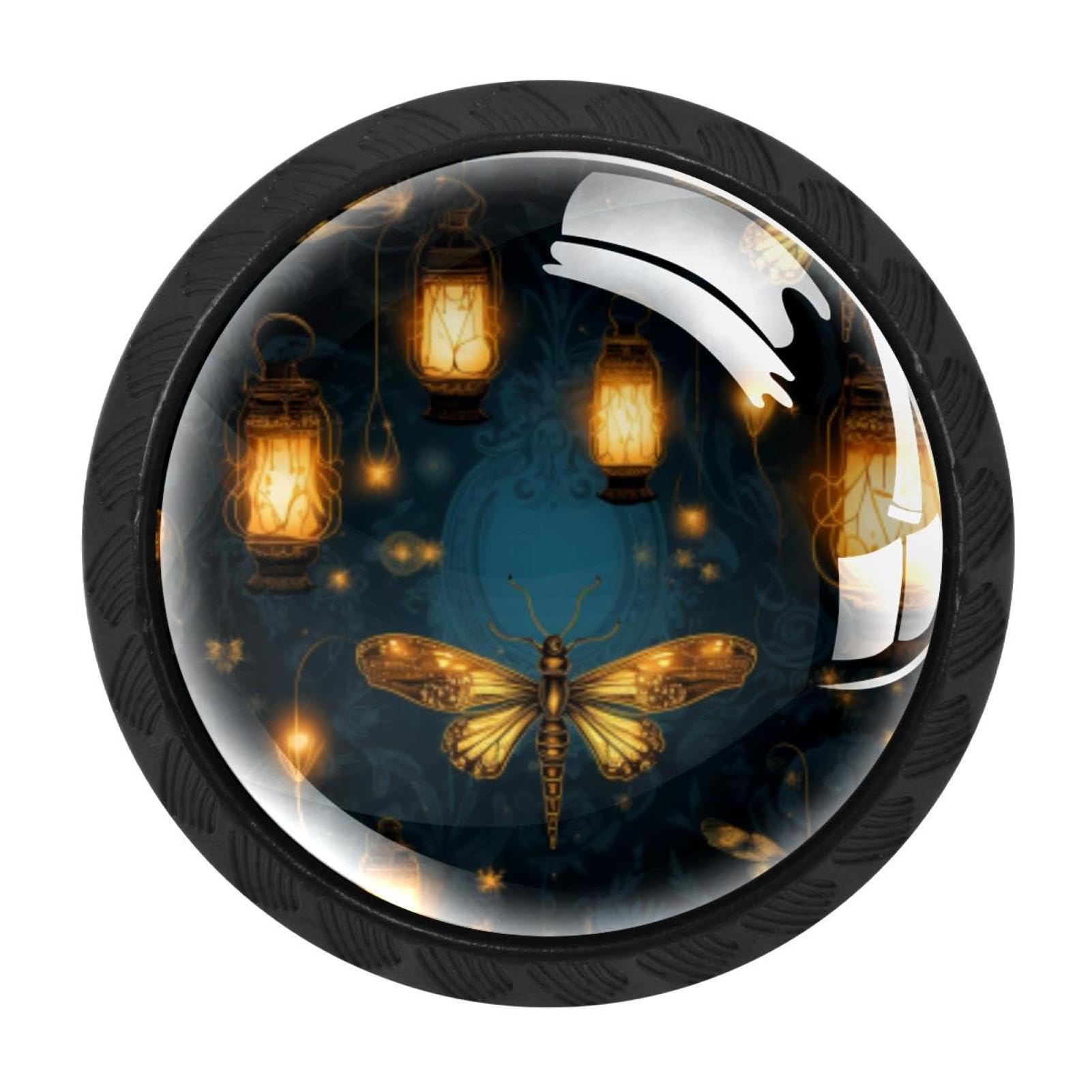 CHENZZZZ 4 Pieces Firefly Drawer Knobs, 35mm Black Kitchen Cabinet Knobs, Drawer Pulls and Knobs, Glass Cabinet Hardware Single Hole Knob for Cabinets and Drawers Round